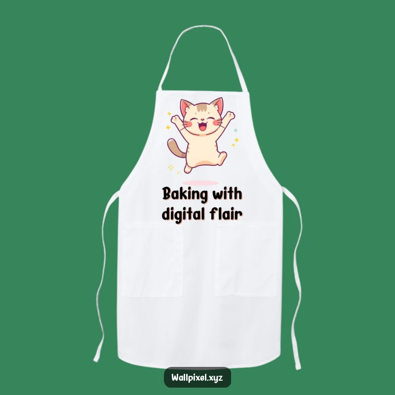Funny Pixel Cat Jump Apron: Retro Gaming Kitchen Wear for Fun Cooks