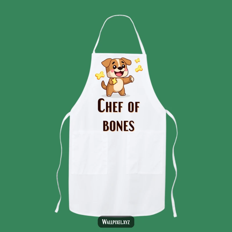 Funny Pixel Dog Juggling Bones Apron, Chef's Hilarious Kitchen Gift