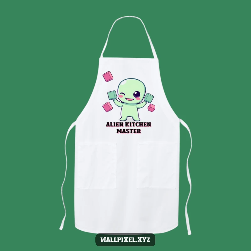 Funny Pixel Alien Apron: Kitchen Fun for Chefs with Retro Sci-Fi Style