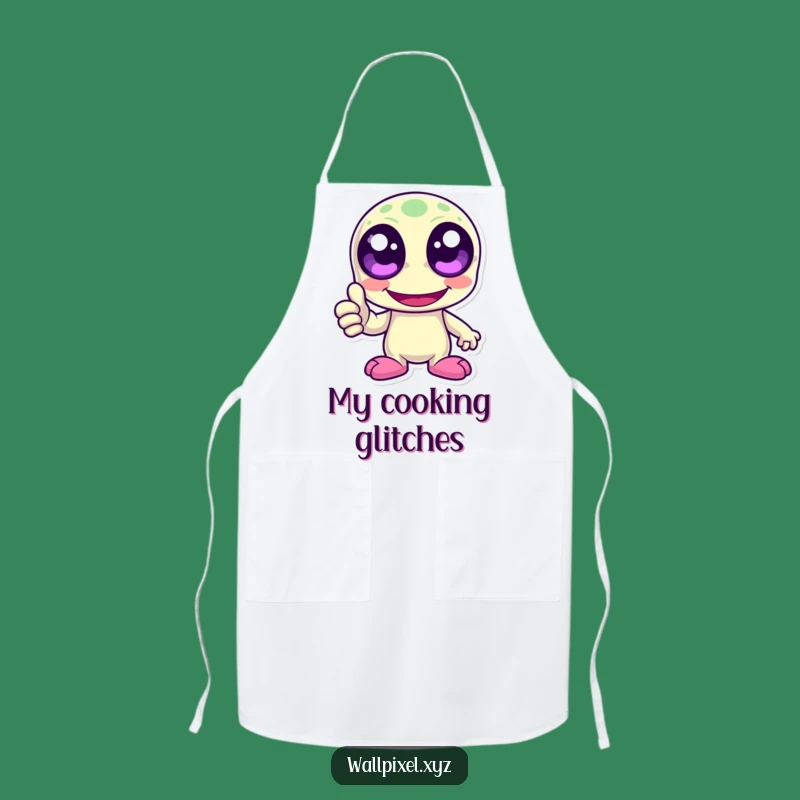Funny Pixel Alien Thumbs Up Apron - Hilarious Retro Kitchen Gift