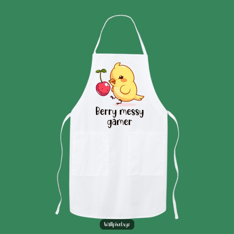 Funny Pixel Bird Apron: Kitchen Fun with Angular Character Pecking Digital Berry, Chef Gift
