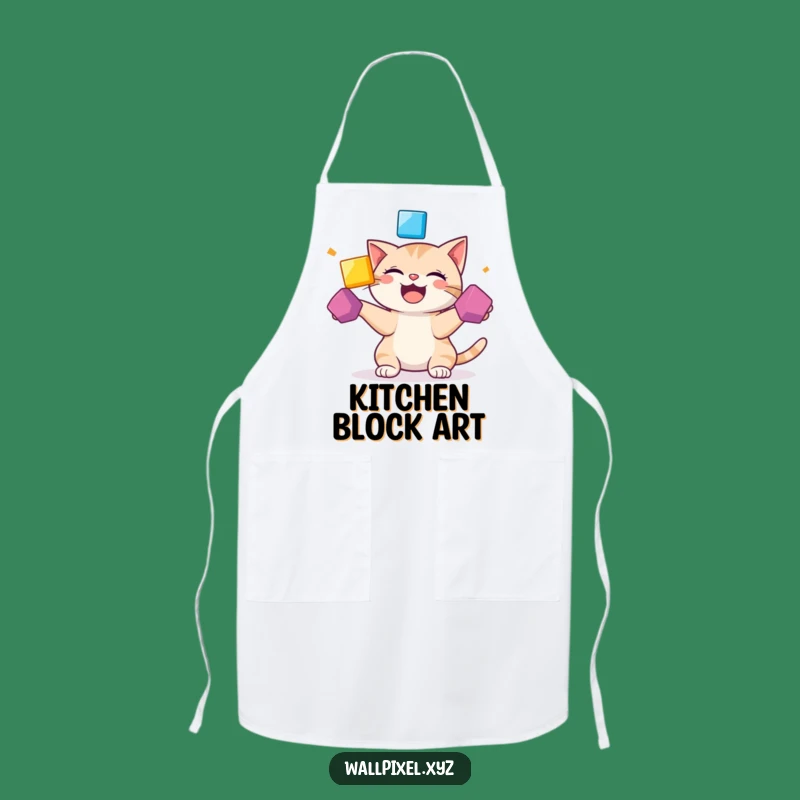 Funny Pixel Cat Apron: Giggling Juggling Cat, Kitchen Funny Gift