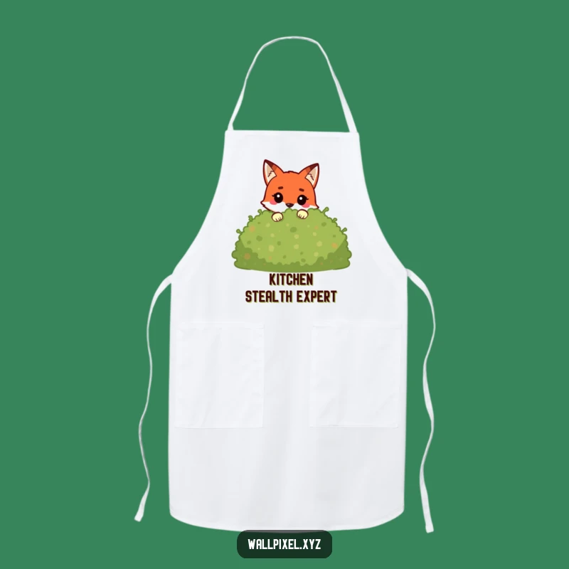 Funny Pixel Fox Apron: Blocky Character Peeking, Kitchen Gamer Gift!