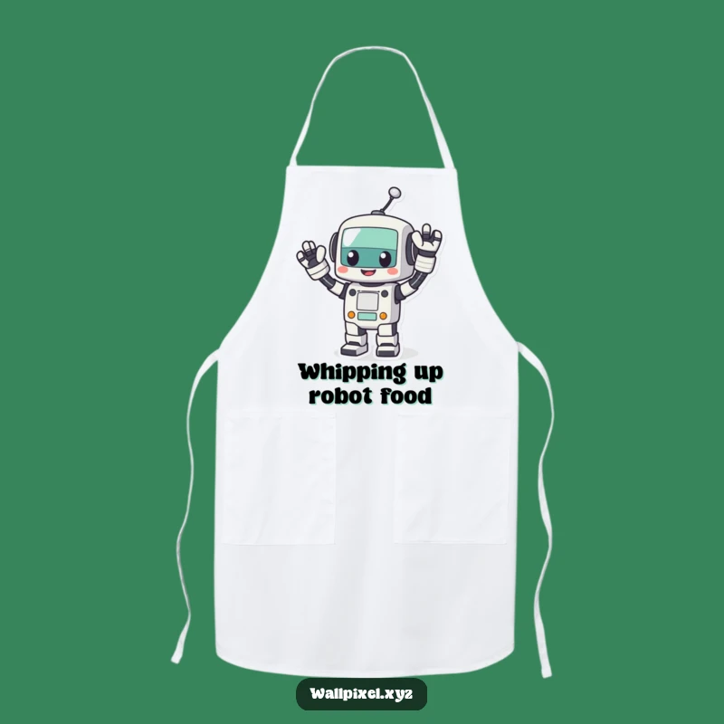 Funny Pixel Robot Wave Apron: Cook with Tech, Retro Kitchen Style