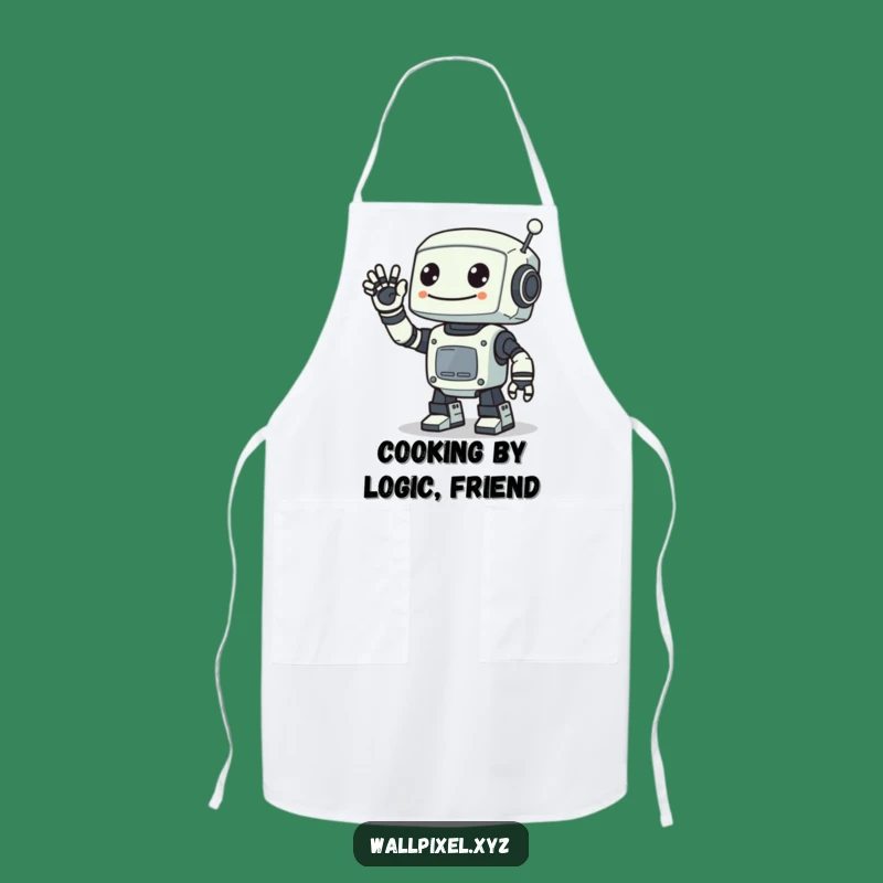 Funny Pixel Robot Wave Apron: Retro Sci-Fi Kitchen Wear for Tech Chefs