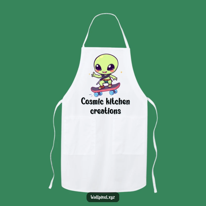 Funny Pixelated Alien Skater Apron - Cook Up Cosmic Fun in the Kitchen Gift!