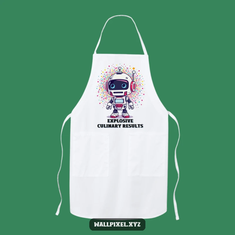 Funny Retro Robot Pixel Explosion Apron - Cook Up Laughs in the Kitchen Gift!