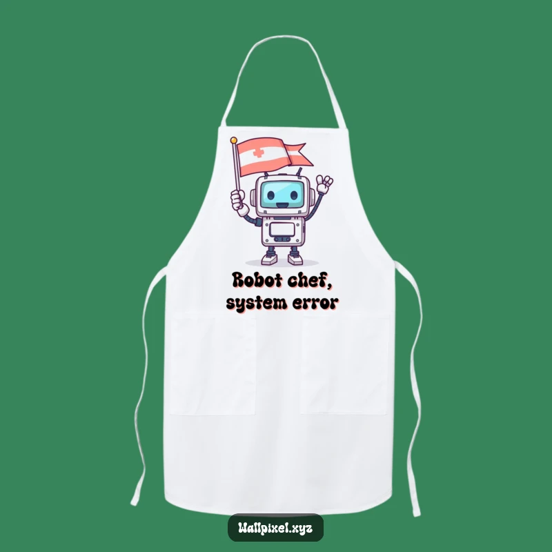 Funny Square Robot Pixel Flag Apron: Cook with Digital Flair!