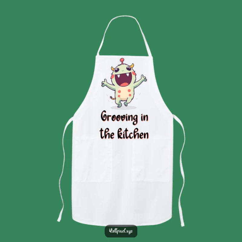 Funny Pixel Monster Apron: Cook Up Fun with Dancing Energy