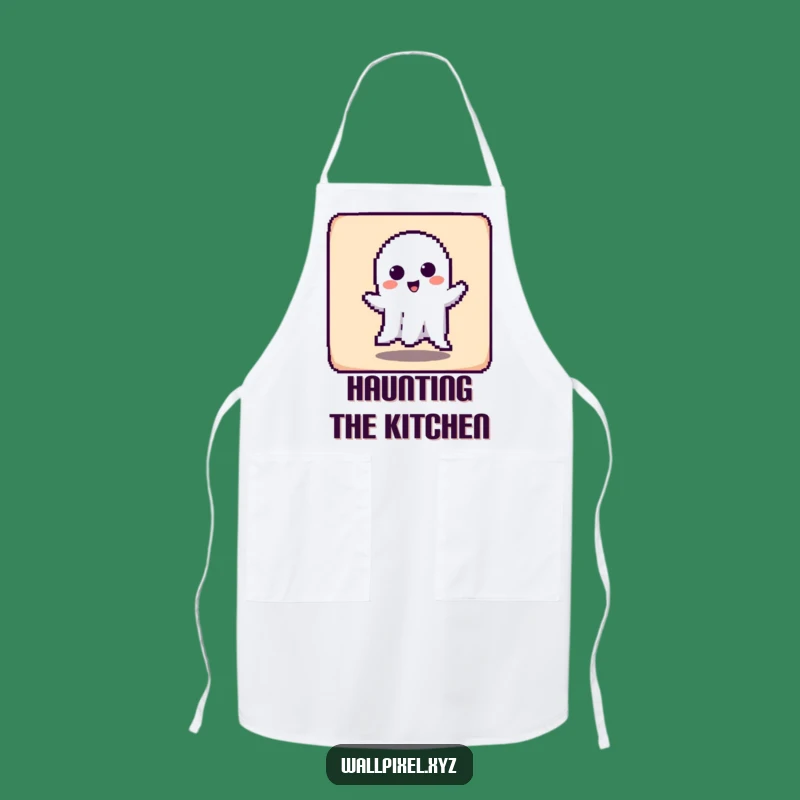 Chef's Funny Pixel Ghost Apron: Haunt Your Kitchen with Humor