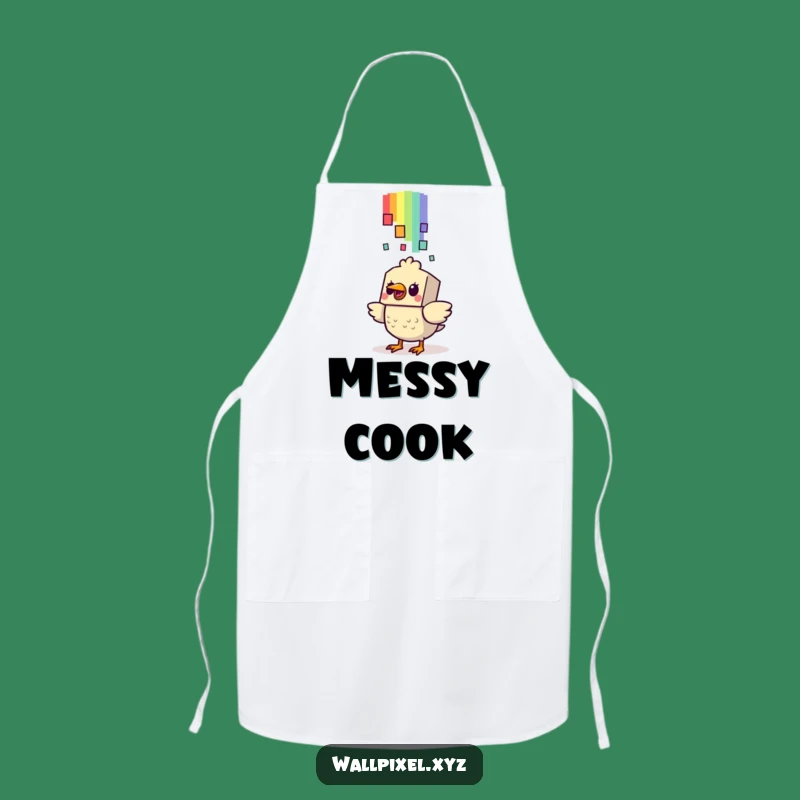Funny Startled Bird Pixel Rainbow Apron: Kitchen Fun Gift
