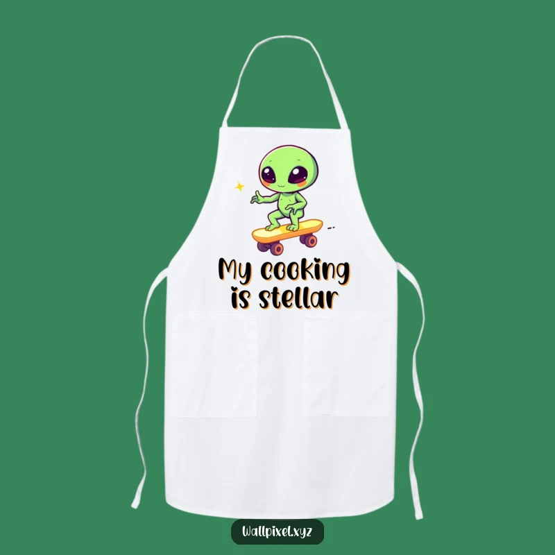 Funny Pixel Alien Skateboard Apron Chef's Retro Gaming Kitchen Gift