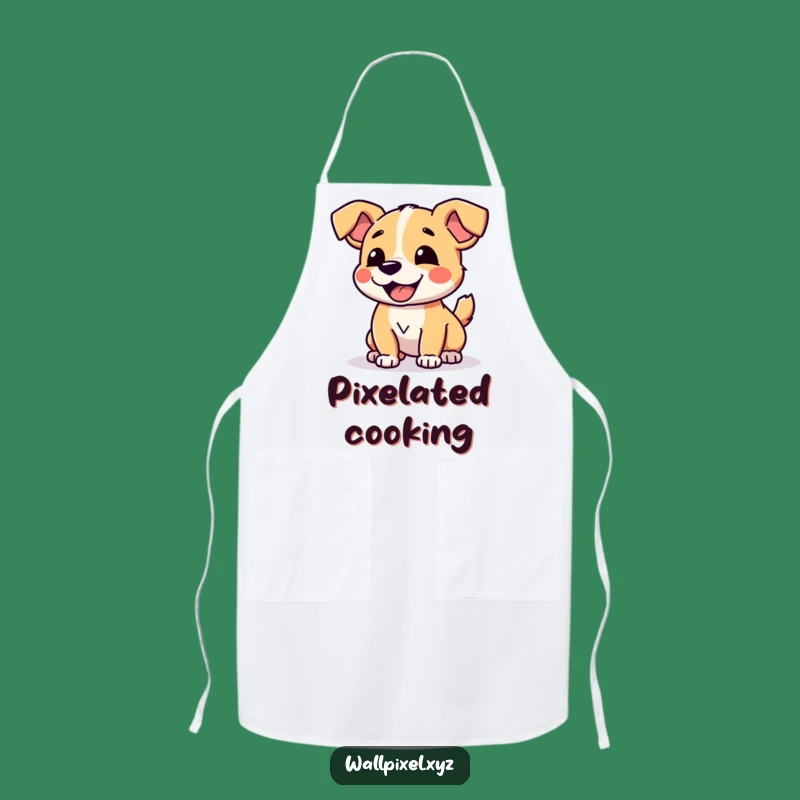 Funny Pixel Dog Apron: Joyful Blocky Tail Wagging Kitchen Fun Gift