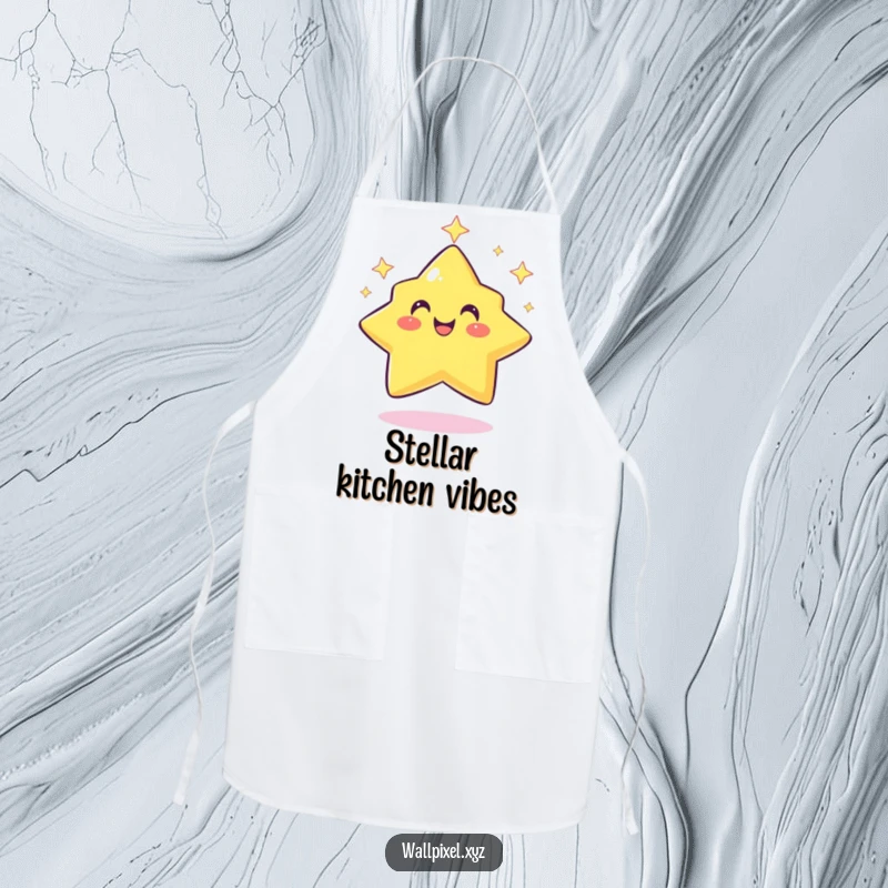 Funny pixel star apron featuring a smiling, retro character twinkling rhythmically, perfect for a gamer in the kitchen.