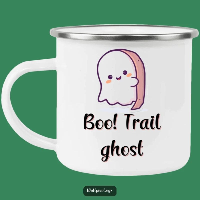 Funny Ghost Peeking Pixel Camping Mug: Rugged Retro Fun for Outdoor Adventures