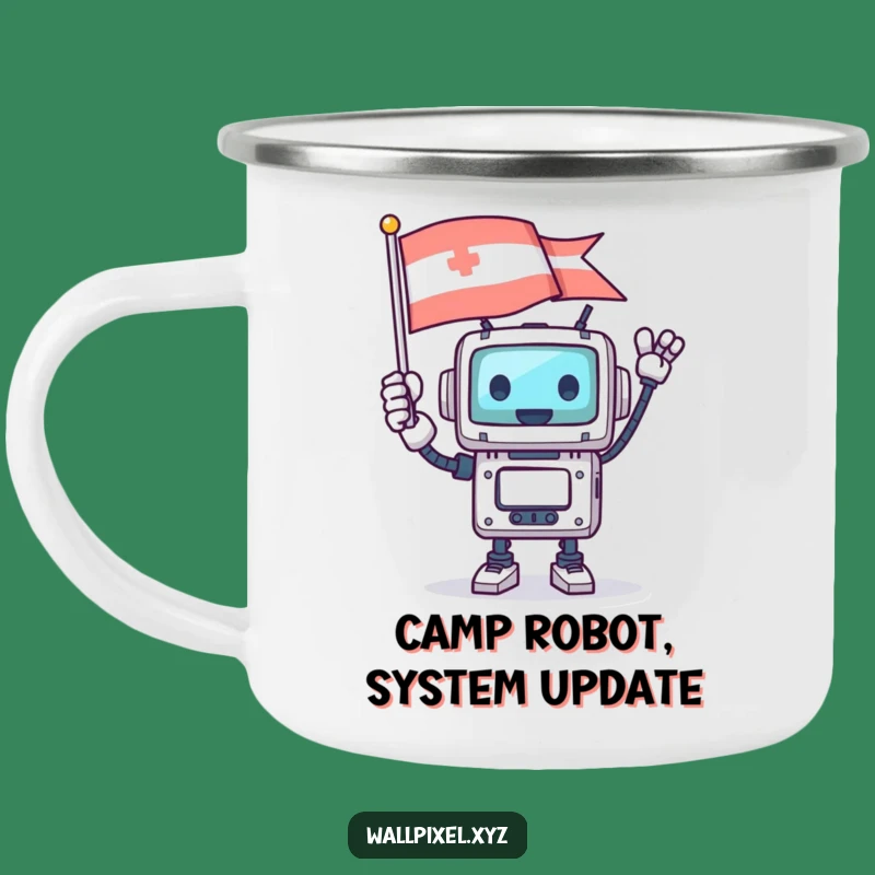 Funny Square Robot Pixel Flag Camping Mug: Adventure & Pixels!