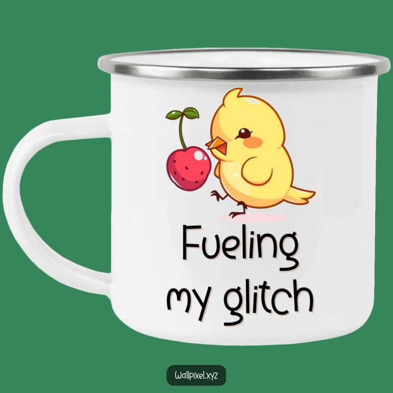 Funny Pixel Bird Camping Mug: Durable Angular Character Pecking Digital Berry, Outdoor Gift
