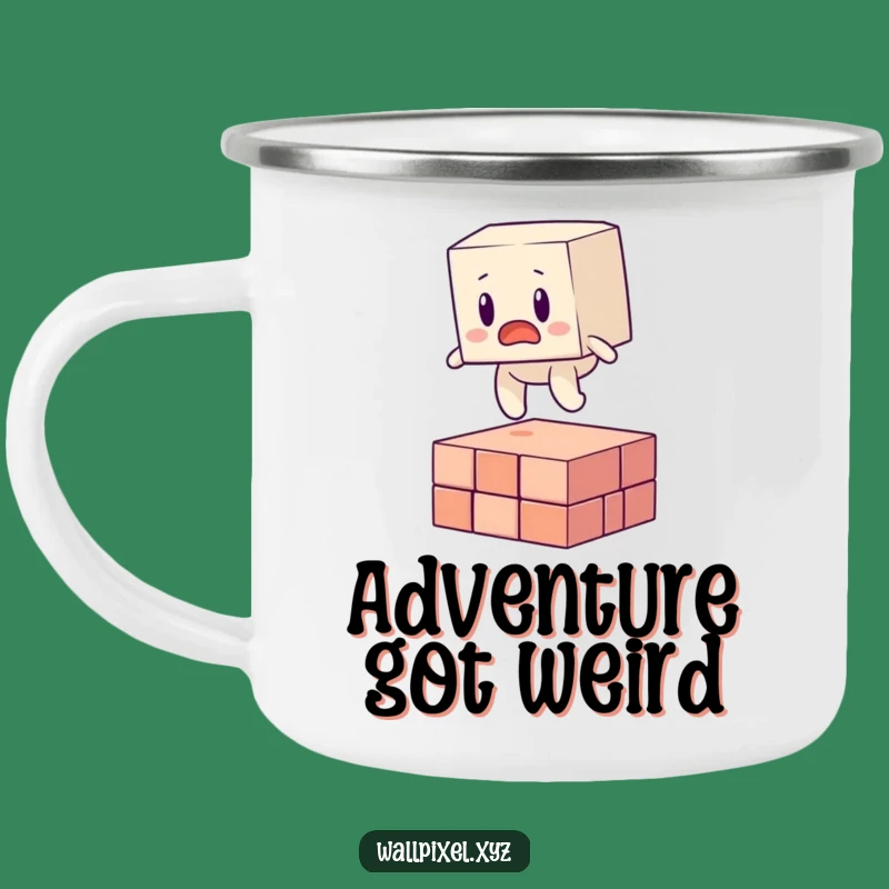 Funny Blocky Figure Glitch Camping Mug - Outdoor Humor Pixel Art Cup