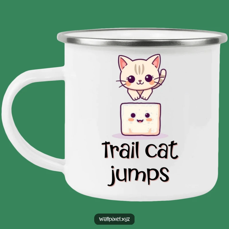 Funny Pixel Cat Leap Camping Mug: Sip Playfully Around the Campfire!