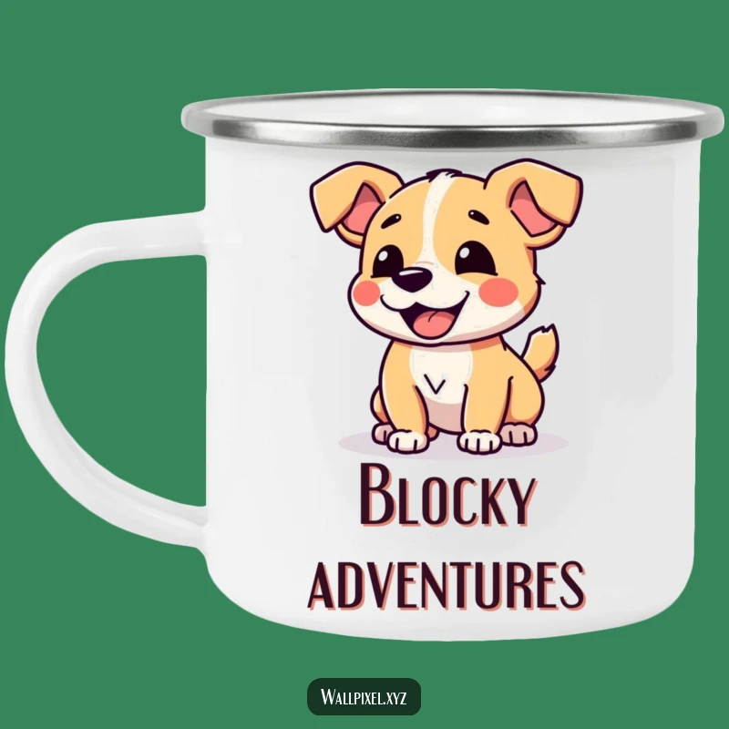 Funny Pixel Dog Camping Mug: Joyful Blocky Tail Wagging Humor Gift