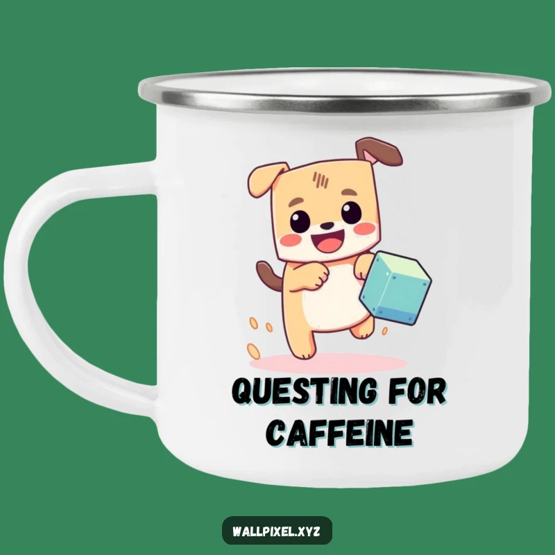 Funny Pixel Dog Chase Camping Mug: Retro Adventure Fuel for Dog Lovers
