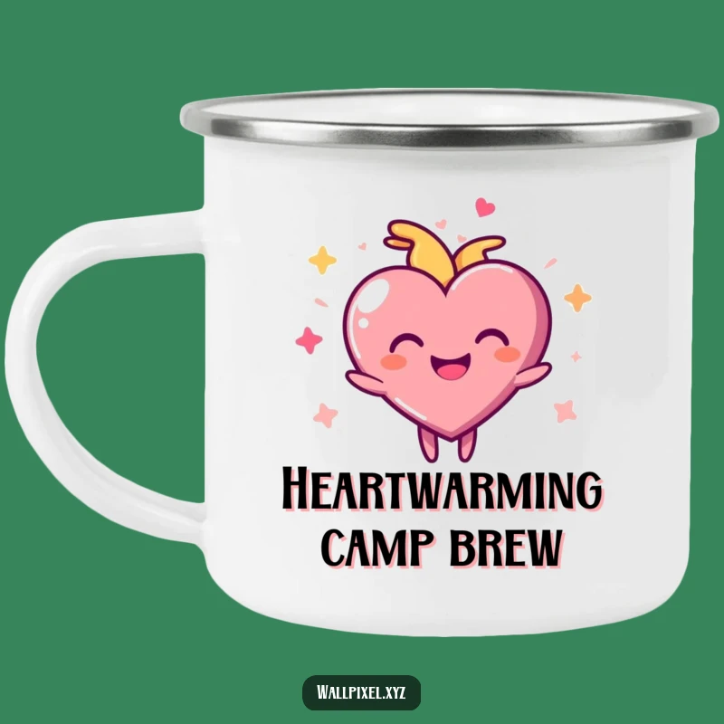 Funny Pixel Heart Camping Mug: Rugged Pulse Design, Hilarious Love Gift!