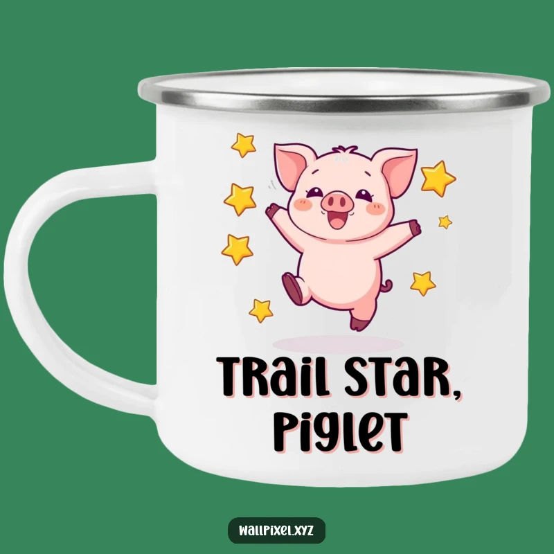 Funny Pixel Piglet Camping Mug - Excited Jumper, Perfect Funny Gift for Outdoors