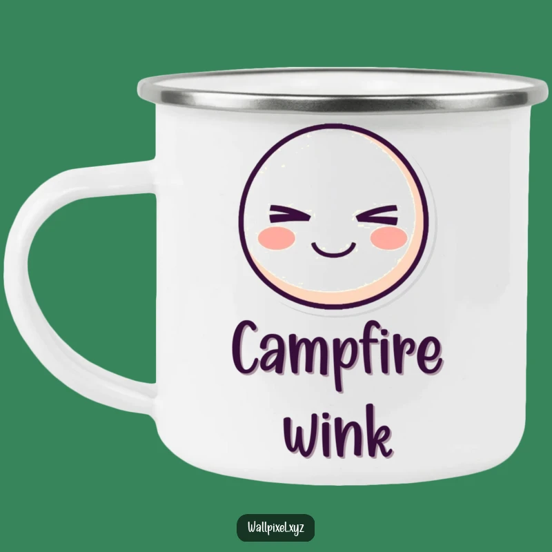 Funny Pixel Smiley Camping Mug: Rugged Wink Design, Hilarious Retro Gift!
