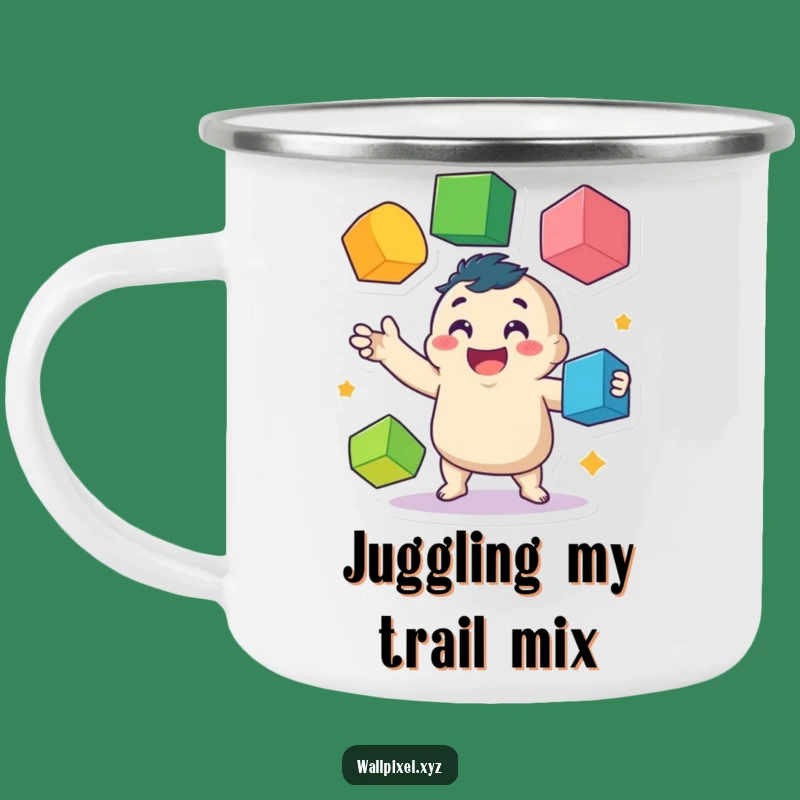 Funny Camping Mug: Pixel Juggler, Colorful Cubes, Your Hilarious Outdoor Companion