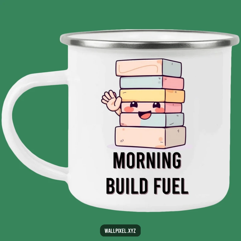 Funny Camping Mug: Waving Blocks Adventure, Your Hilarious Companion for Outdoors
