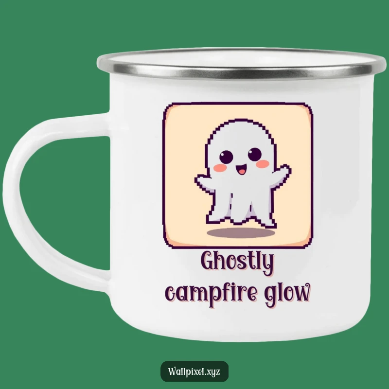 Retro Funny Pixel Ghost Camping Mug: Your Spooky Outdoor Companion