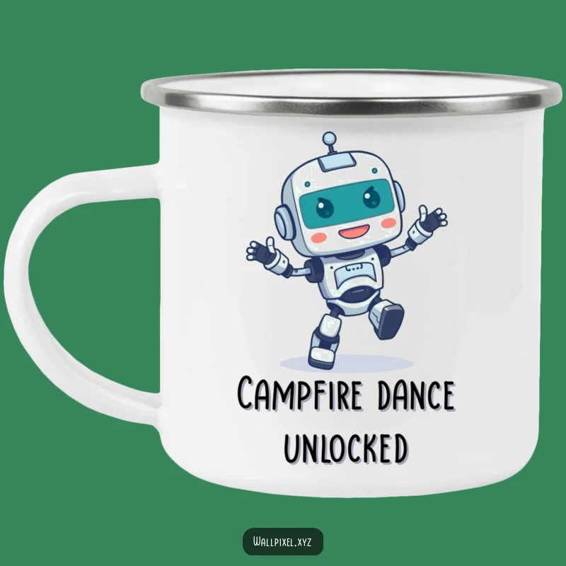 Retro Funny Pixel Robot Camping Mug: Your Dance Party Companion