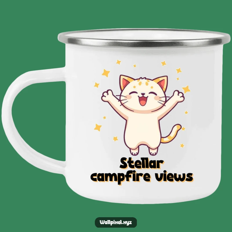Funny Pixel Cat Camping Mug - Retro Coffee for Your Adventures