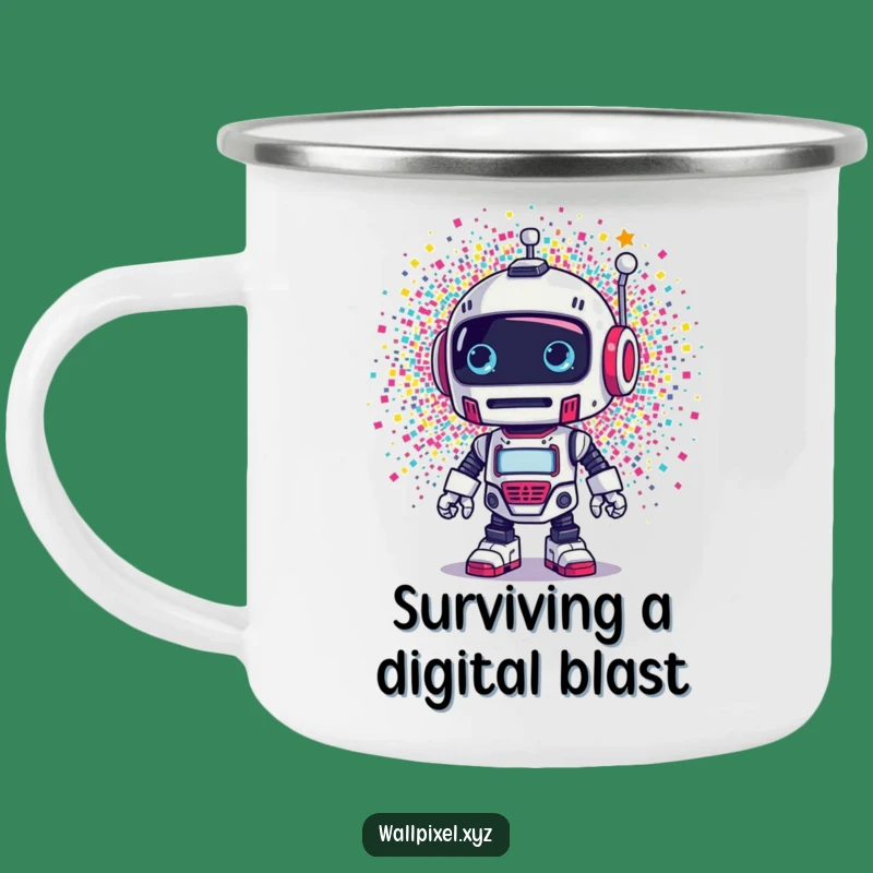 Funny Retro Robot Pixel Explosion Camping Mug - Adventure Fuelled by Humor Gift!