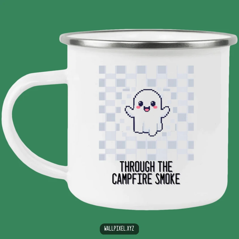 Funny Pixel Ghost Camping Mug: Retro Gaming Companion for Outdoor Fun Gift