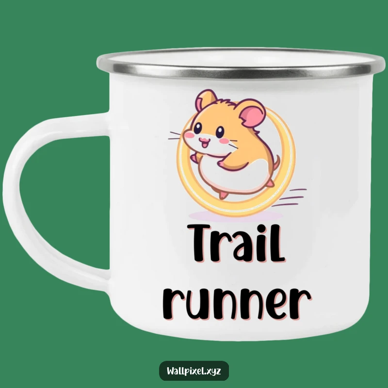 Funny Pixel Hamster Wheel Enamel Camping Mug, Adventure Gift