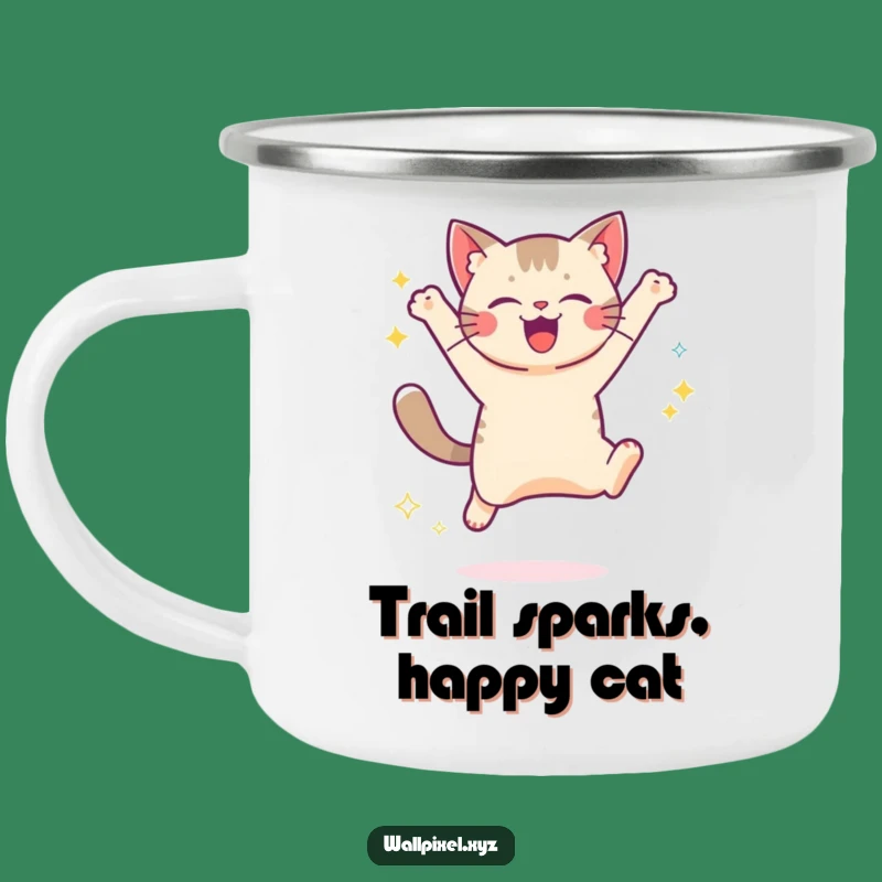 Funny Pixel Cat Jump Camping Mug: Retro Gaming Style for Outdoor Adventures