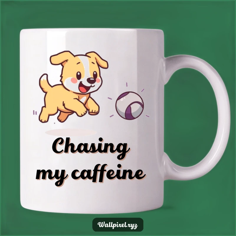 Funny Pixel Dog Chasing Ball Mug - Retro Gaming Humor Gift Idea