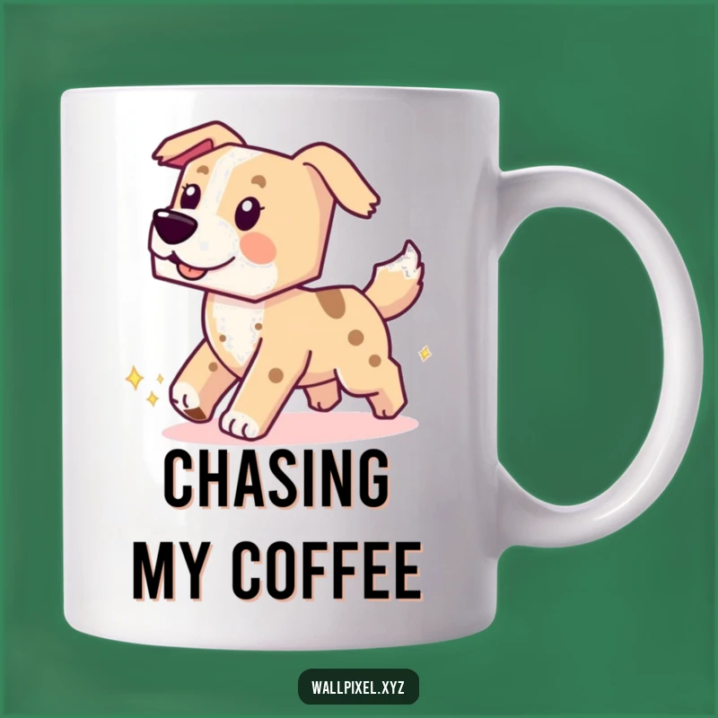 Funny Pixel Dog Mug: Chasing Tail, Perfect Funny Gift