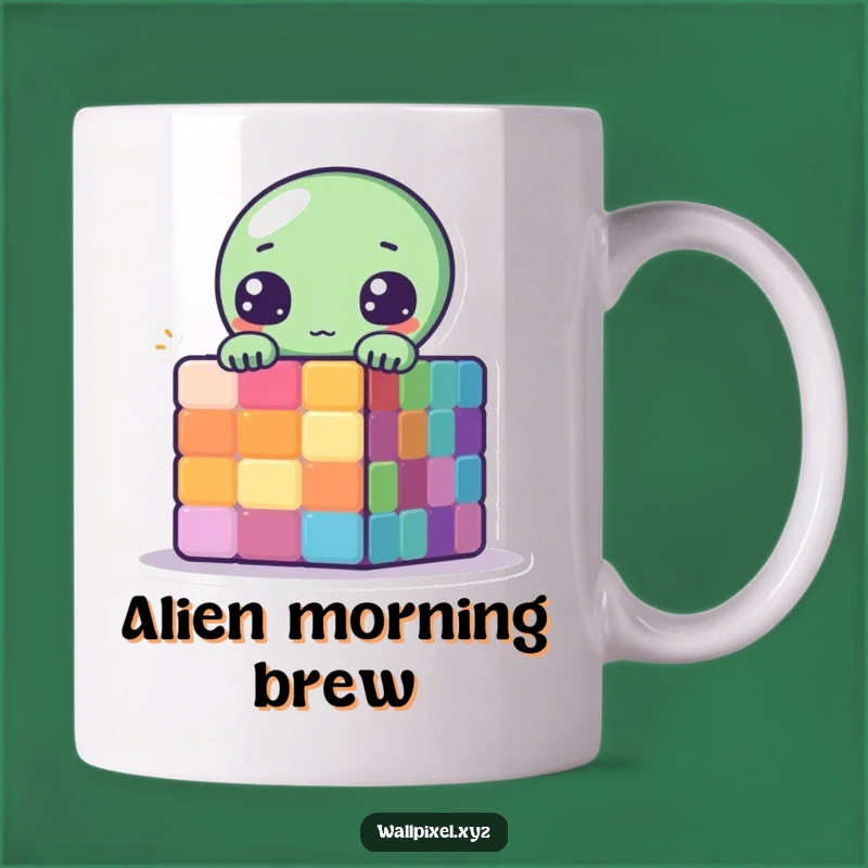 Funny Pixel Alien Mug: Peek-a-Boo Cube Humor Sci-Fi Gift