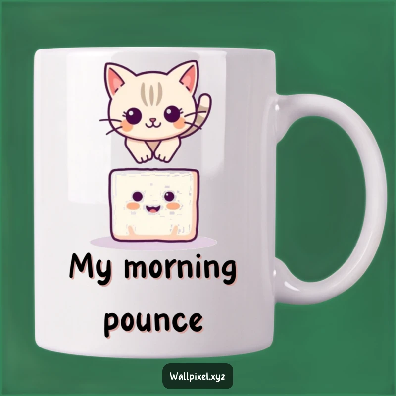 Funny Pixel Cat Leap Mug: A Playful Jump for Your Morning Brew!