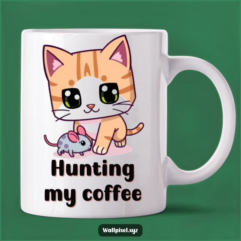 Funny Pixel Cat Mug: Hilarious Hunter for Coffee Lovers and Cat Fans Gift
