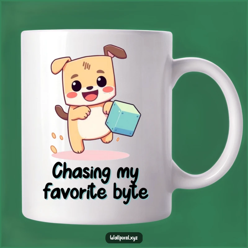 Funny Pixel Dog Chase Mug: Retro Game Fun, Perfect Gift for Dog Lovers