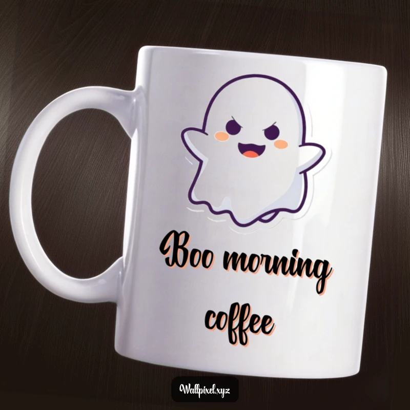 Funny Ghost Mug: A pixelated ghost peeks out with a mischievous face, playing peek-a-boo in a cute and humorous design.