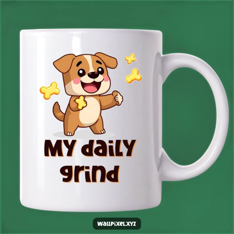 Funny Pixelated Dog Juggling Bones Mug, a Hilarious Gift for Dog Lovers