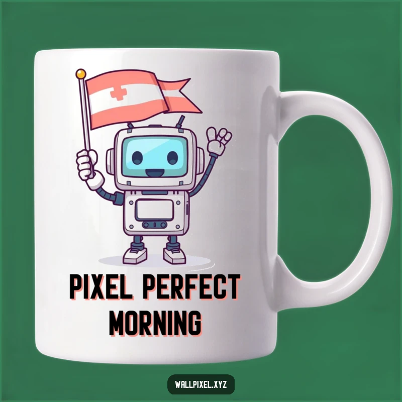 Funny Square Robot Pixel Flag Joy Mug: Perfect Tech Gift!