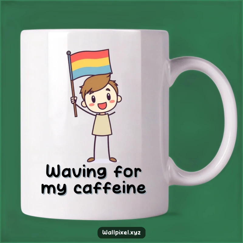 Funny Stick Figure Flag Wave Mug: Celebrate Victories with Quirky Joy!