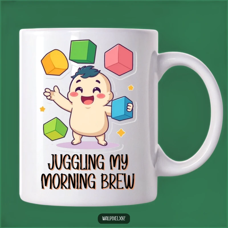 Funny Juggling Mug: Wobbly Pixel Character, Colorful Cubes, Perfect Gift for Multitaskers