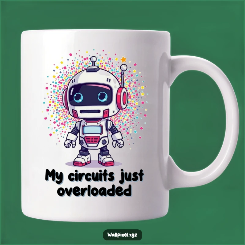Funny Retro Robot Pixel Explosion Mug - A Hilarious Gift for Tech Lovers!