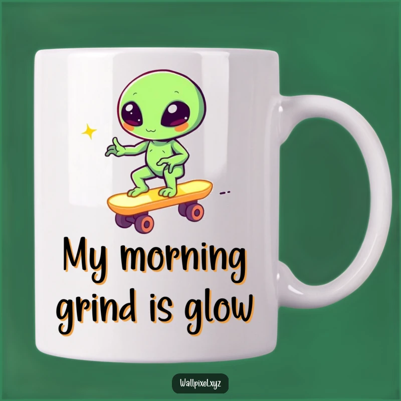 Funny Pixel Alien Skater Mug A Whimsical Gift for Gamers and Retro Fans